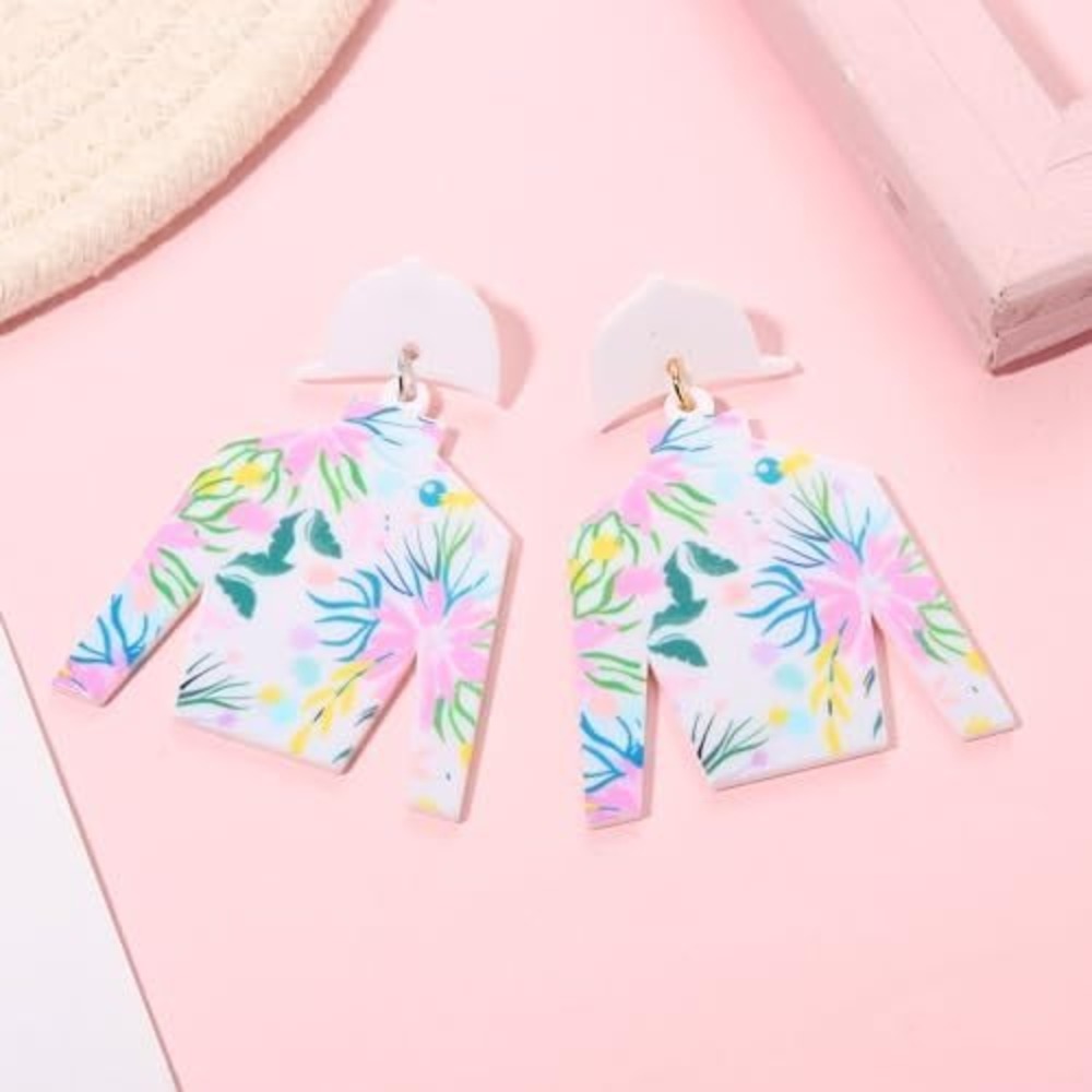 Floral Jockey Silk Acrylic Drop Earrings Horse Racing Kentucky Derby Fashion
